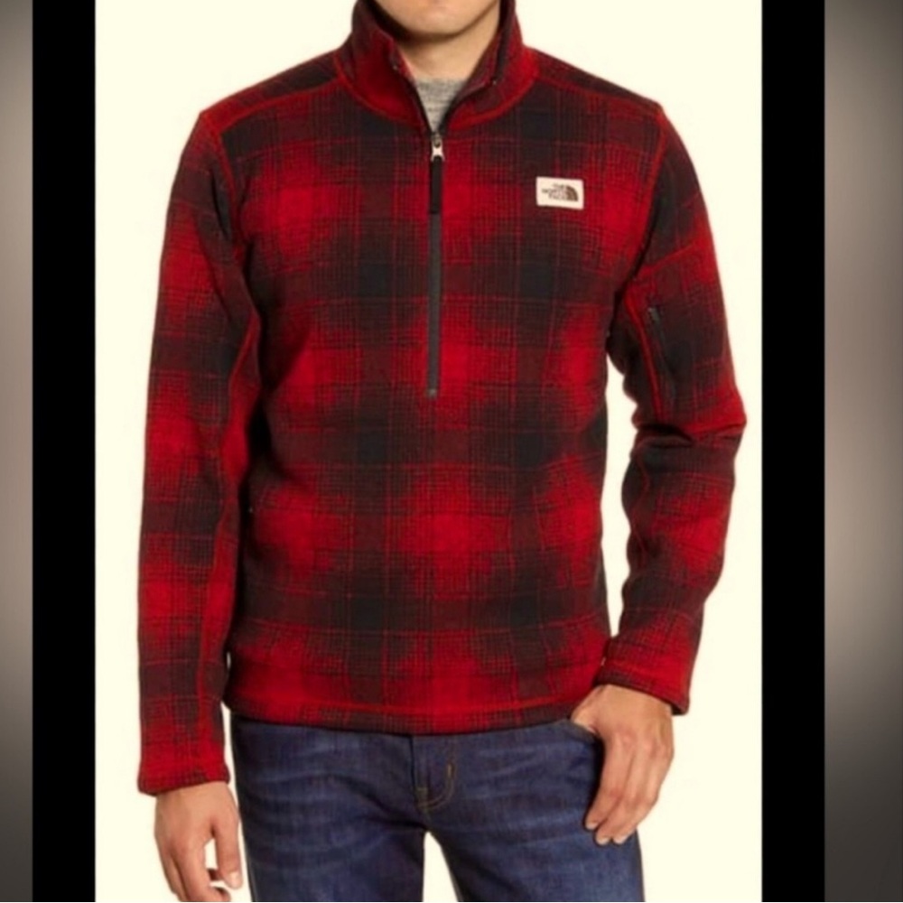 The North Face Red and Black Plaid Quarter-Zip